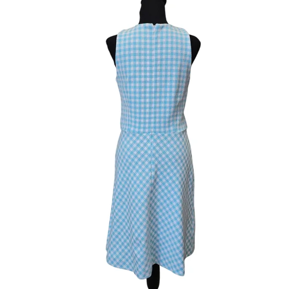 ⭐️NWOT Ann Taylor Turquoise/White Gingham Checkered Plaid Sleeveless Dress Sz 4 - Picture 2 of 8
